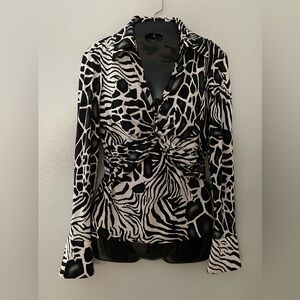 CACHE Zebra Print Long Sleeve Stretch Top, Shirt, Blouse Sz SM